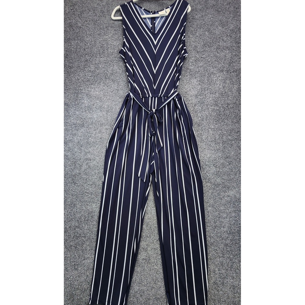 Chico's Collection Women's Striped Belted Sleeveless V‎ Neck Jumpsuit Size 3 XL